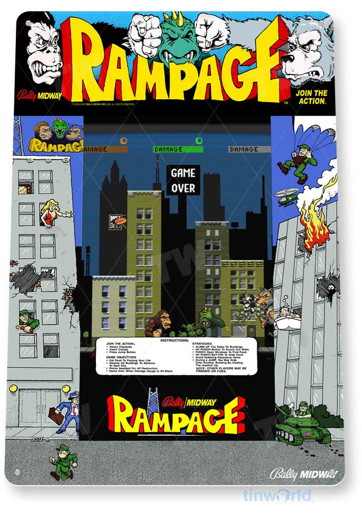 Retro Gaming Shops - TIN SIGN Rampage Arcade Bord Speelkamer