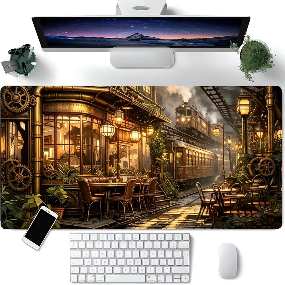 Retro Gaming Desk - Retro Industrieel Treinstation Bureau-onderlegger Messing Tandwiel